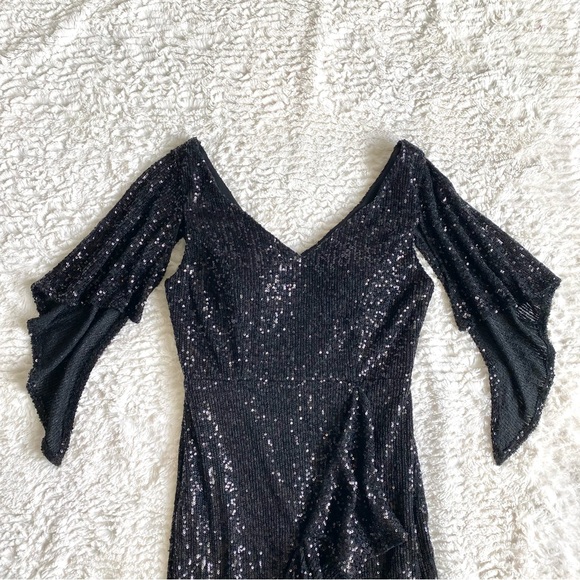 Dalia Macphee Sequin Asymmetrical Ruffle Mini Dress M Witchy Vampire Halloween - Picture 2 of 13